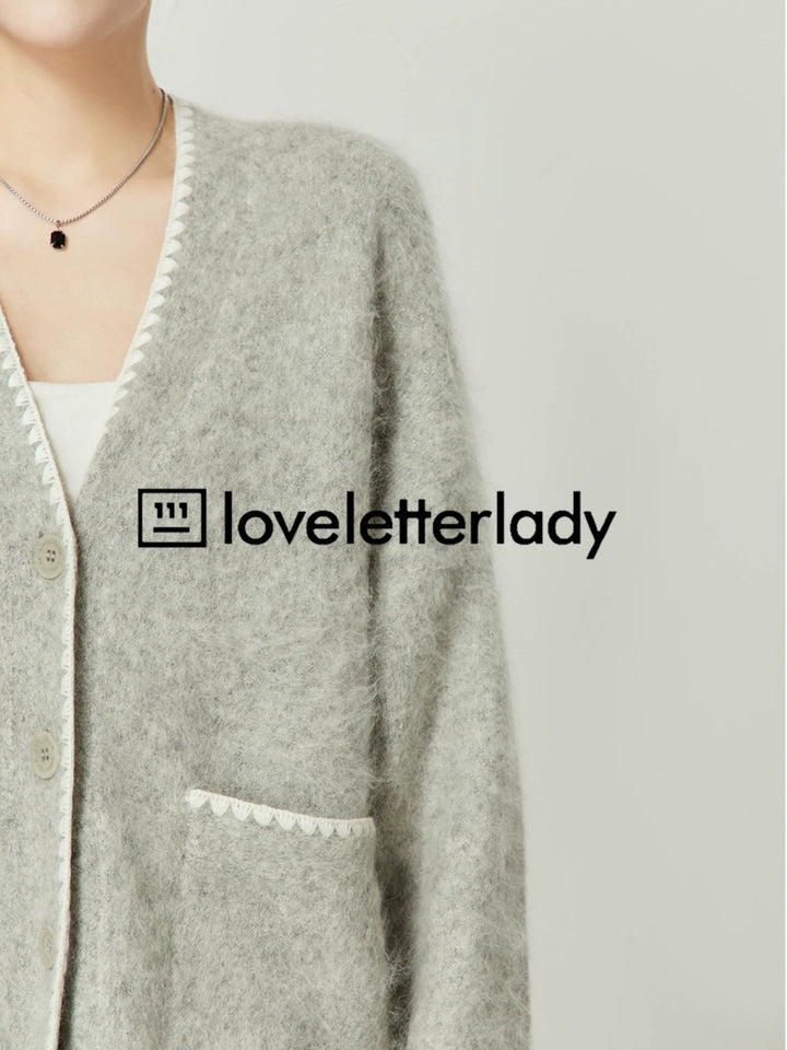 Gray V-Neck Cardigan Skirt Set LLCS0005