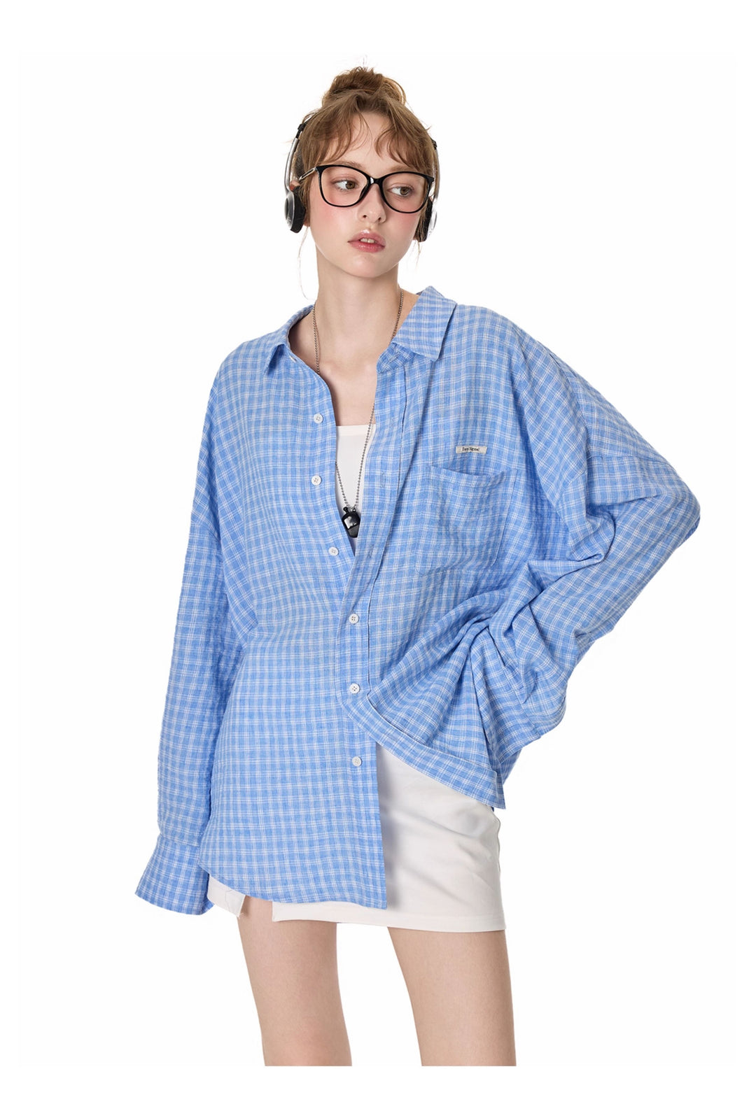 Oversized Plaid Button-Up Shirt TSBS0267