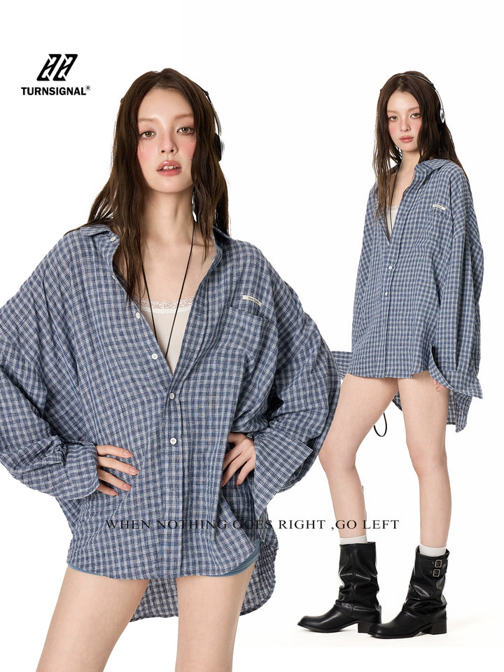 Oversized Plaid Button-Up Shirt TSBS0267
