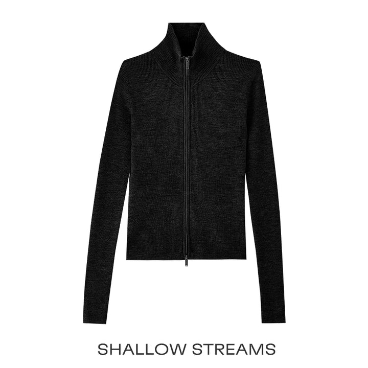 Wool Double Zip Turtleneck Knit Top SSKT0051