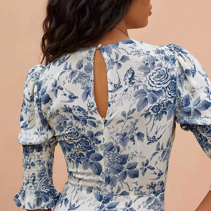 French Vintage Floral Slit Midi Dress REMD0263