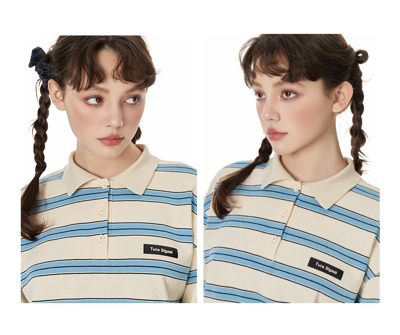 Retro Stripe Oversized Polo Long Sleeve TSOP0278