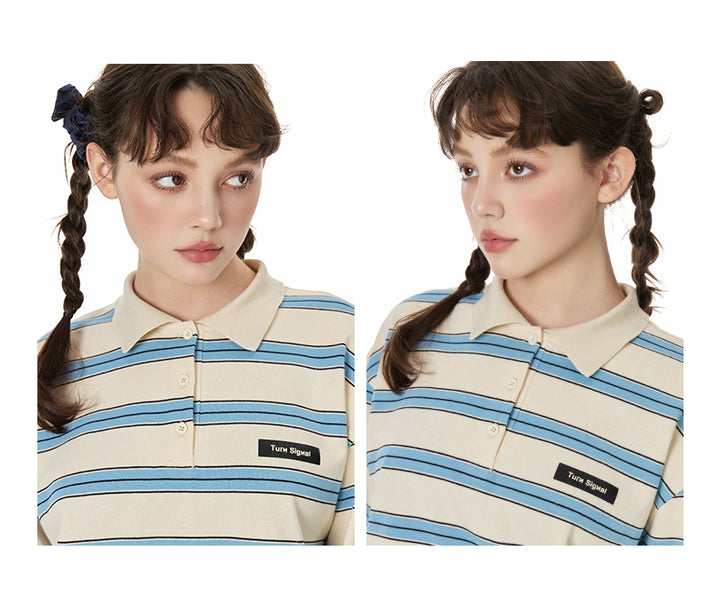 Retro Stripe Oversized Polo Long Sleeve TSOP0278