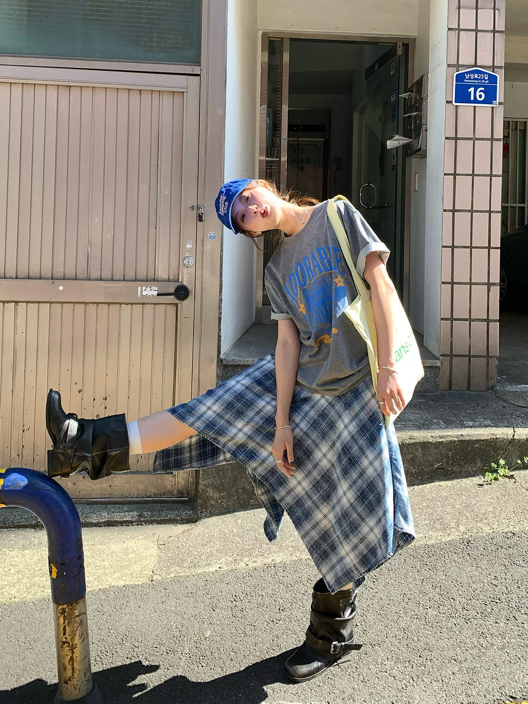 Vintage Asymmetry Check Skirt WSCS0336