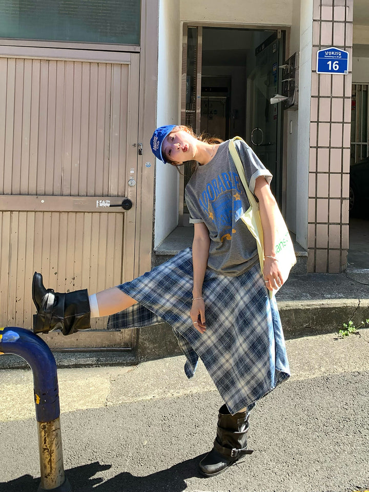 Vintage Asymmetry Check Skirt WSCS0336