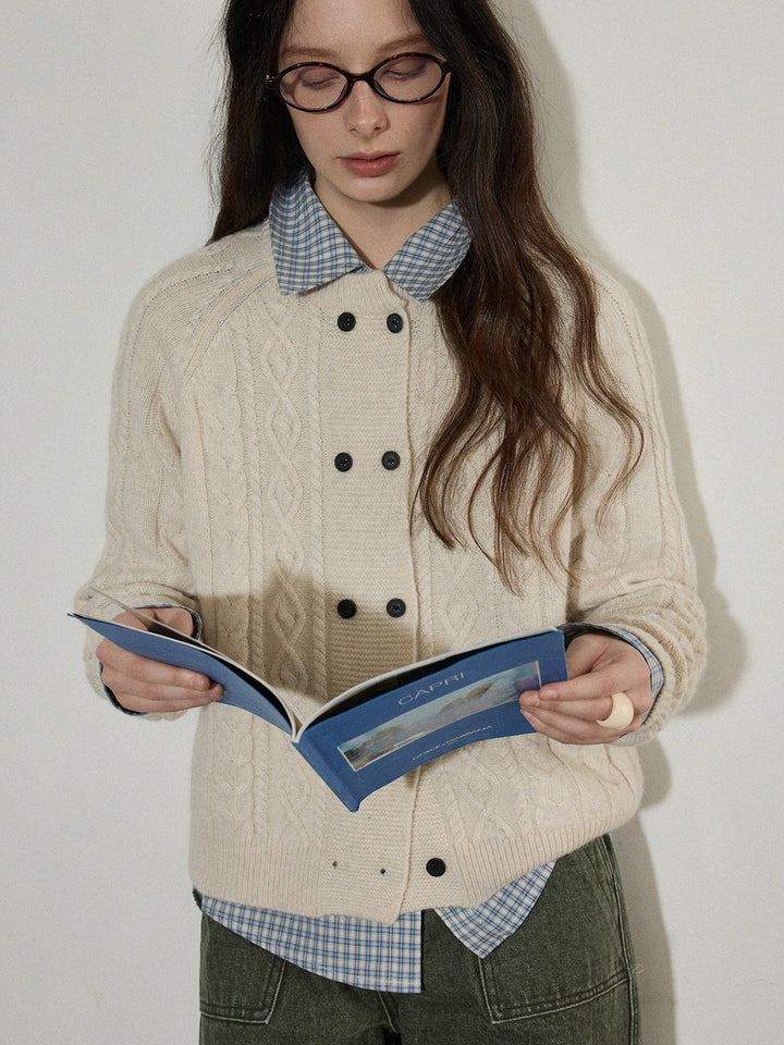 Vintage Cable Knit Double-Button Cardigan LCDC0314