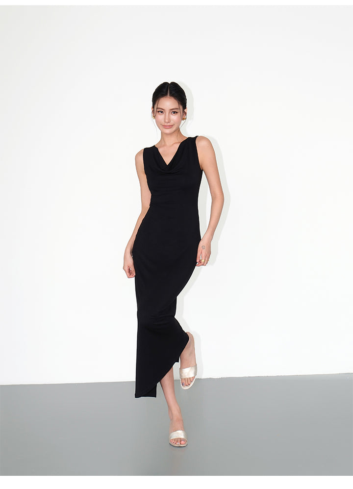 Draped Neckline Knit Maxi Dress NHMD0191