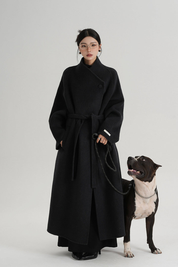 Noir Wrap Belted Wool Coat SRWC0318