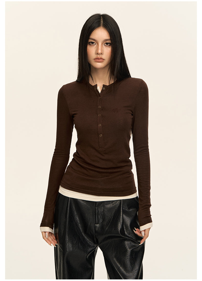 Luxe Layered Henley Top CVLT0157