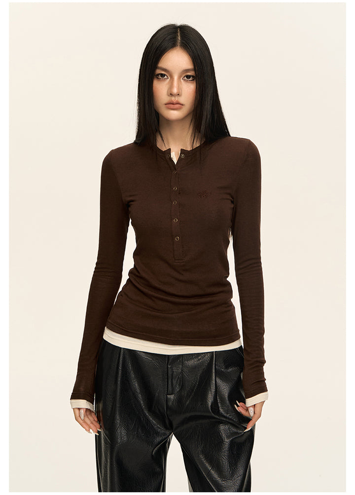 Luxe Layered Henley Top CVLT0157