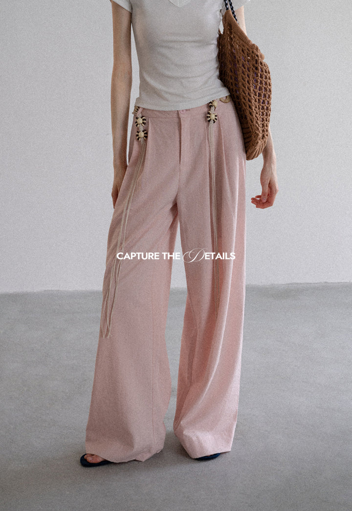 BohoCharm Shell Embellished Wide-Leg Pants EKWP0204