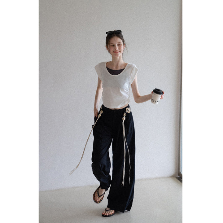 BohoCharm Shell Embellished Wide-Leg Pants EKWP0204