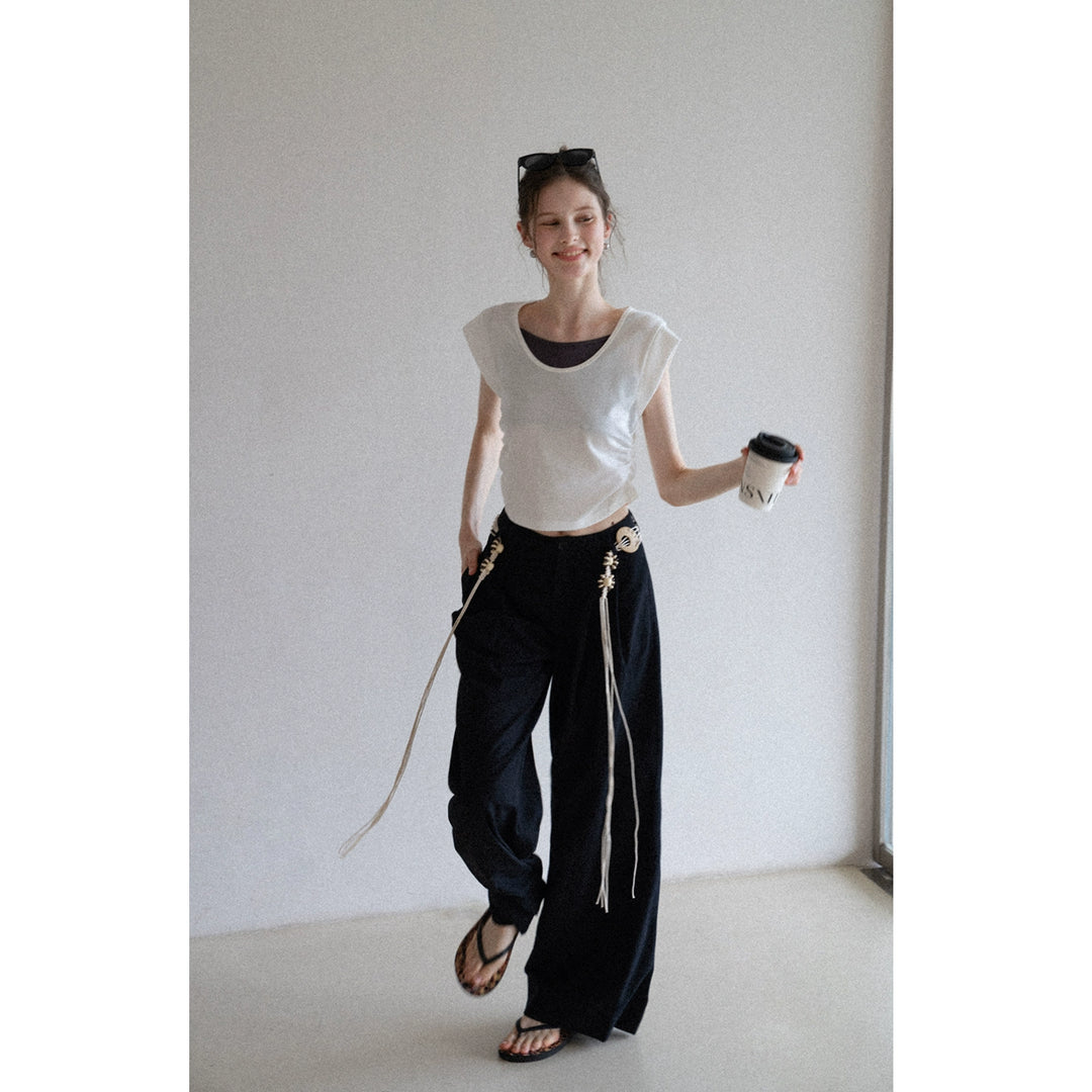 BohoCharm Shell Embellished Wide-Leg Pants EKWP0204