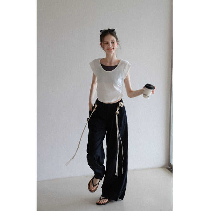 BohoCharm Shell Embellished Wide-Leg Pants EKWP0204