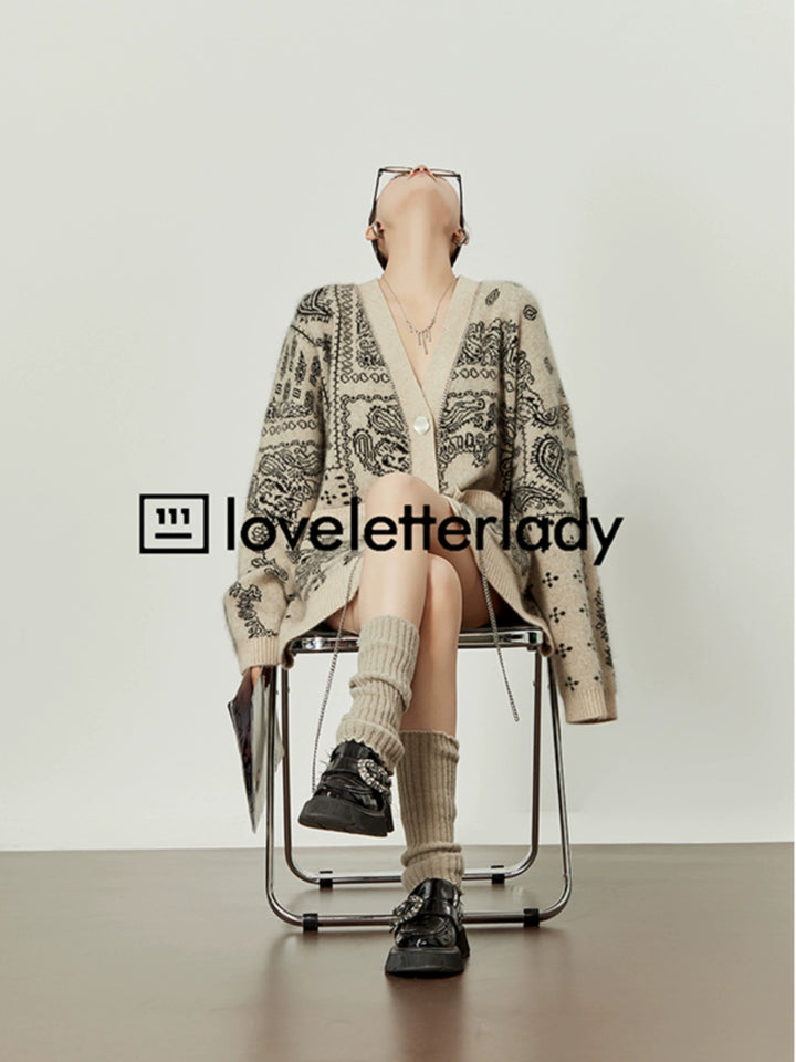 Vintage Oversized Jacquard Knit Cardigan LLKC0017
