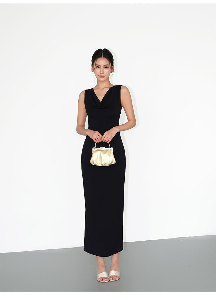 Draped Neckline Knit Maxi Dress NHMD0191