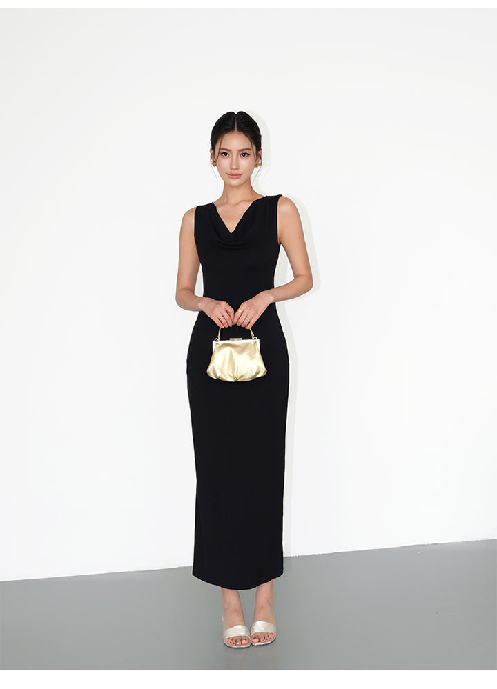 Draped Neckline Knit Maxi Dress NHMD0191