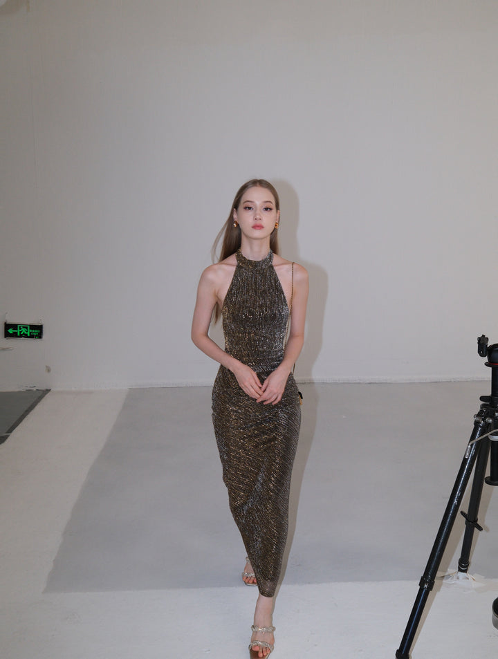 Golden Glimmer Halter Dress & Top SNTT0255