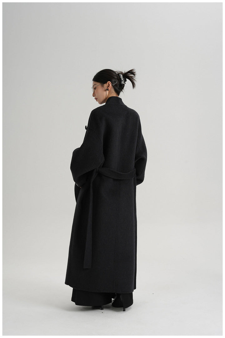 Noir Wrap Belted Wool Coat SRWC0318