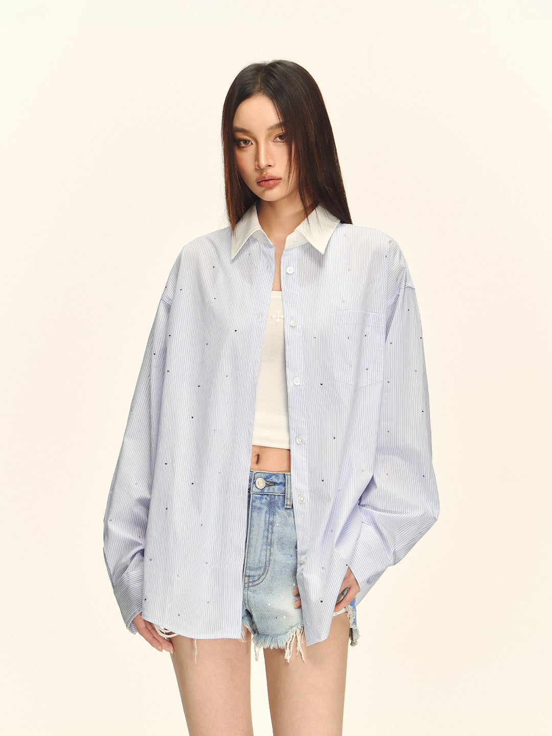 Crystal Striped Oversized Shirt CVSS0154