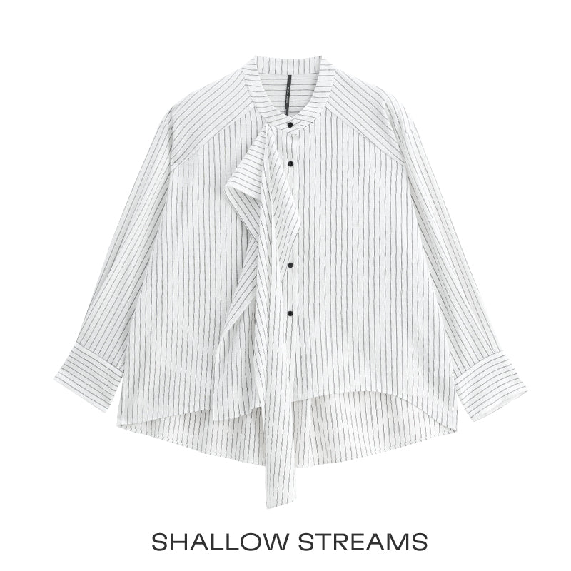 Ribbon Drape Stripe Blouse SSSB0172