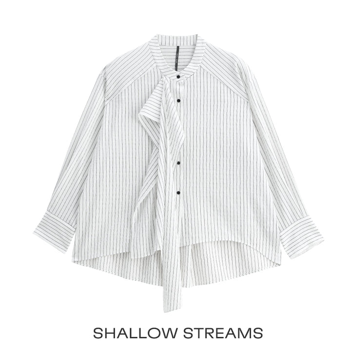 Ribbon Drape Stripe Blouse SSSB0172