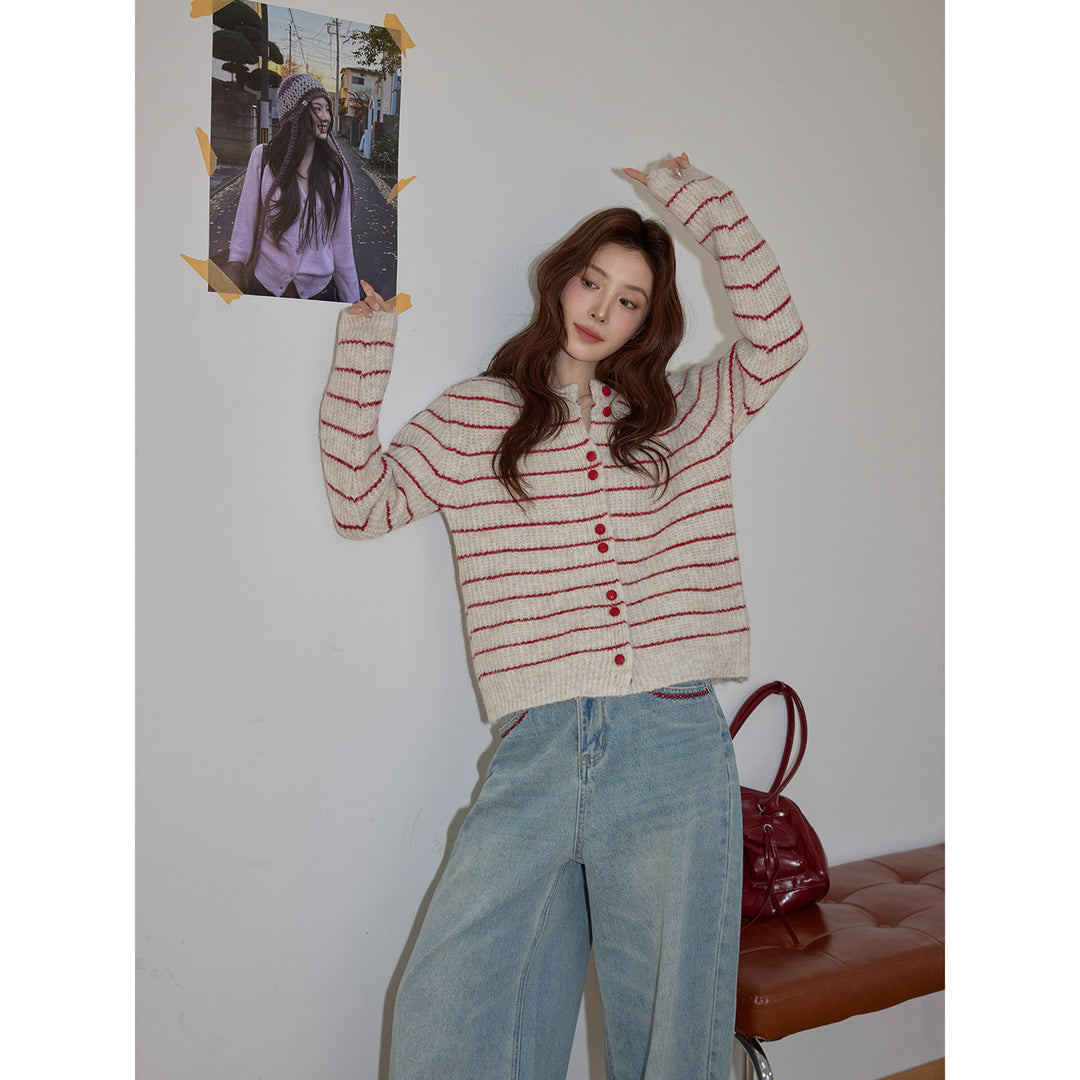 Parisian Rouge Stripe Knit Cardigan KKKC0337