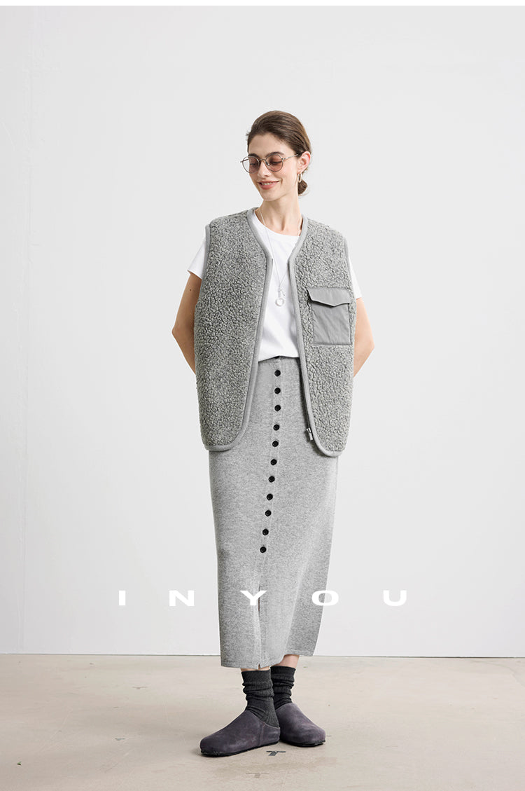 Soft Buttoned Wool Midi Skirt INMS0283