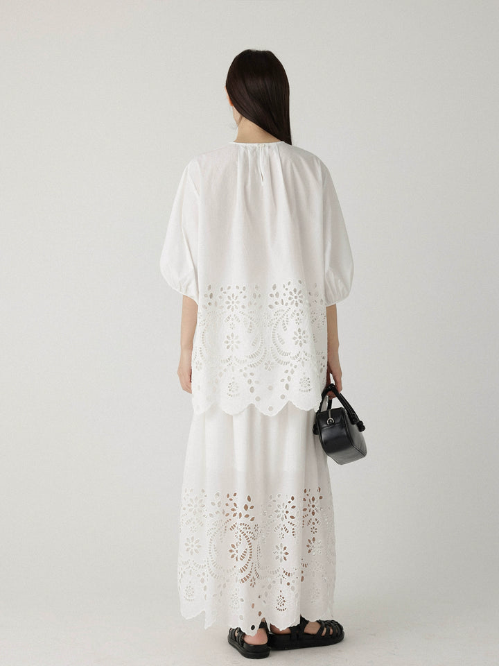Breeze Broderie Cotton Puff Sleeve Shirt LCPS0194