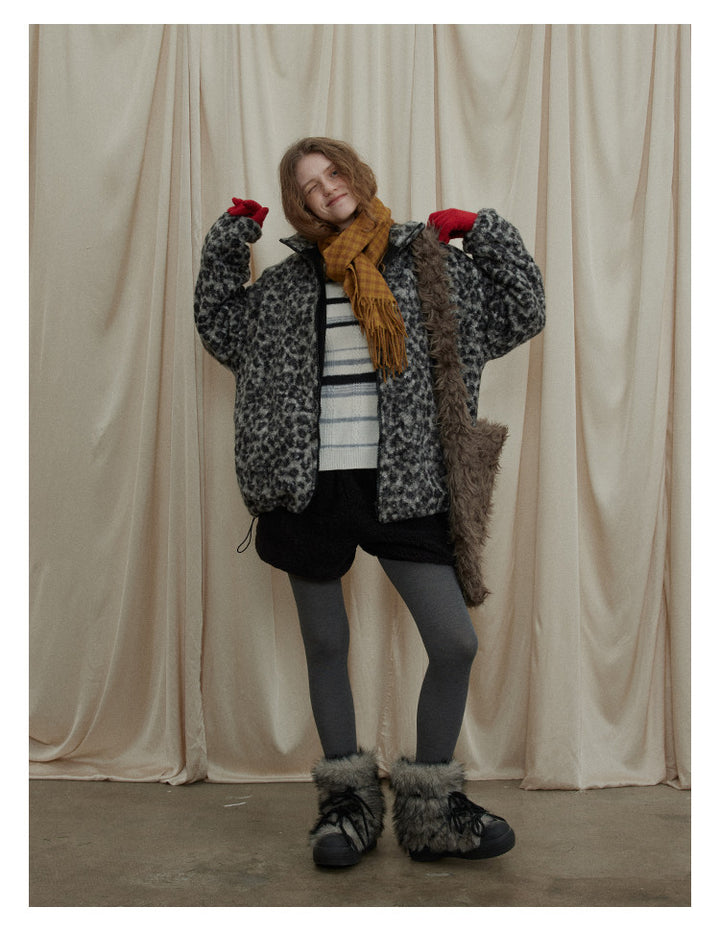 Leopard Pattern Woolen Jacket BMWJ0300