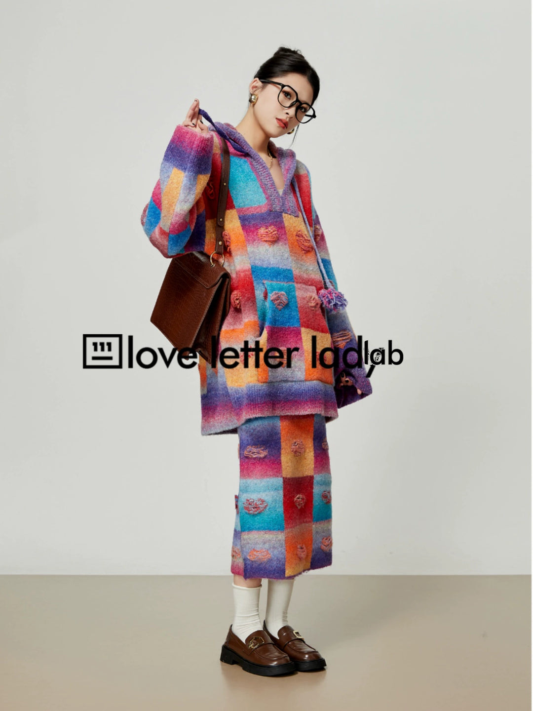 Rainbow Heart Knit Hoodie and Skirt Set LLKS0093