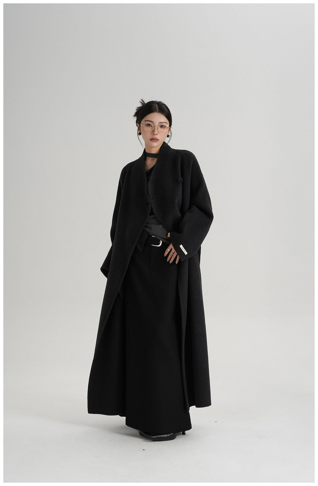 Noir Wrap Belted Wool Coat SRWC0318