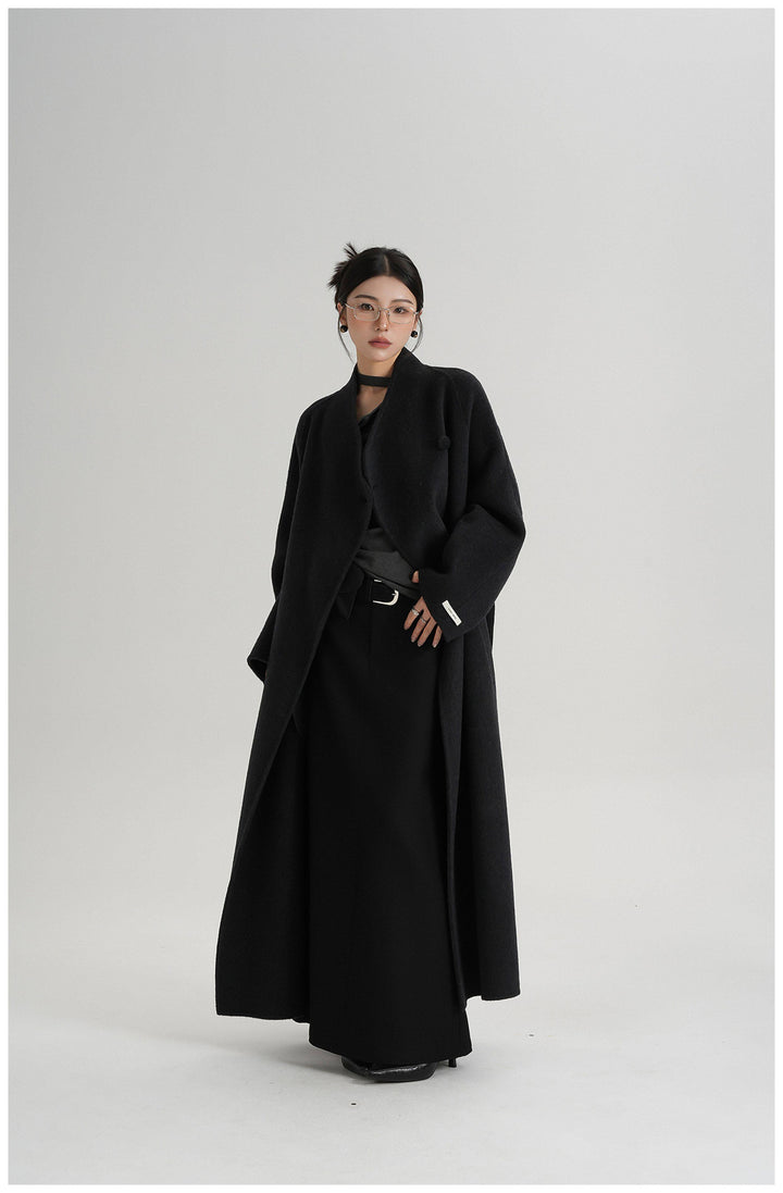Noir Wrap Belted Wool Coat SRWC0318