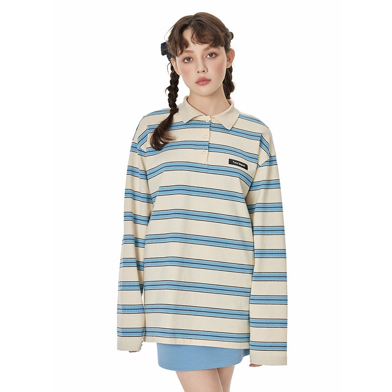 Retro Stripe Oversized Polo Long Sleeve TSOP0278