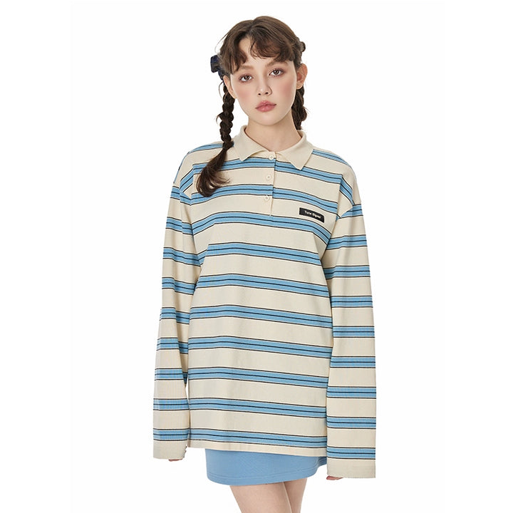 Retro Stripe Oversized Polo Long Sleeve TSOP0278