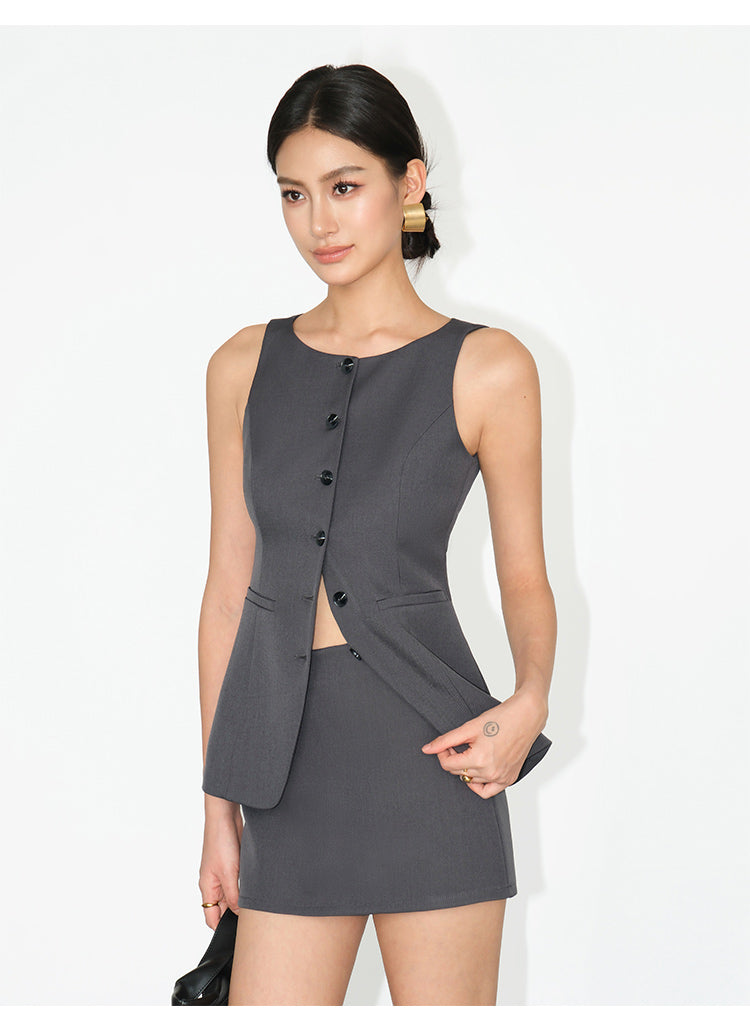 Sculpted Sleeveless Blazer Mini Set NHMS0180