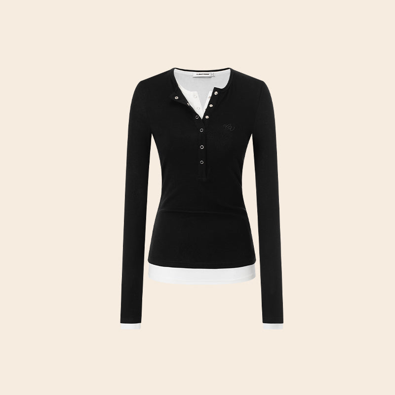 Luxe Layered Henley Top CVLT0157