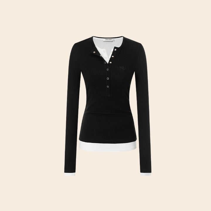 Luxe Layered Henley Top CVLT0157