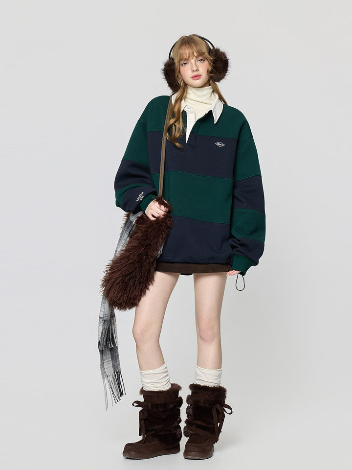 Varsity Stripe Polo Fleece Sweatshirt TSSS0308