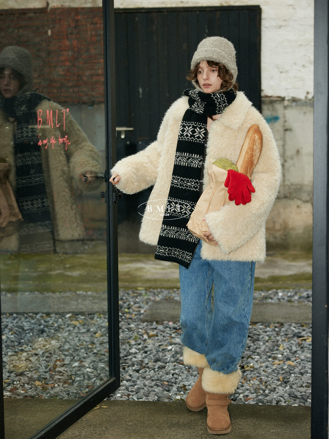 BMLT [Winter Love Song] Winter Korean lapel lambhair thickened warm and high-end wool women's jacket