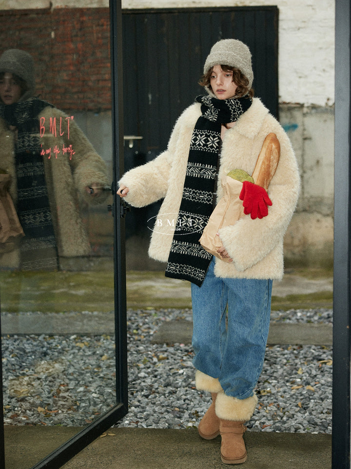 BMLT [Winter Love Song] Winter Korean lapel lambhair thickened warm and high-end wool women's jacket