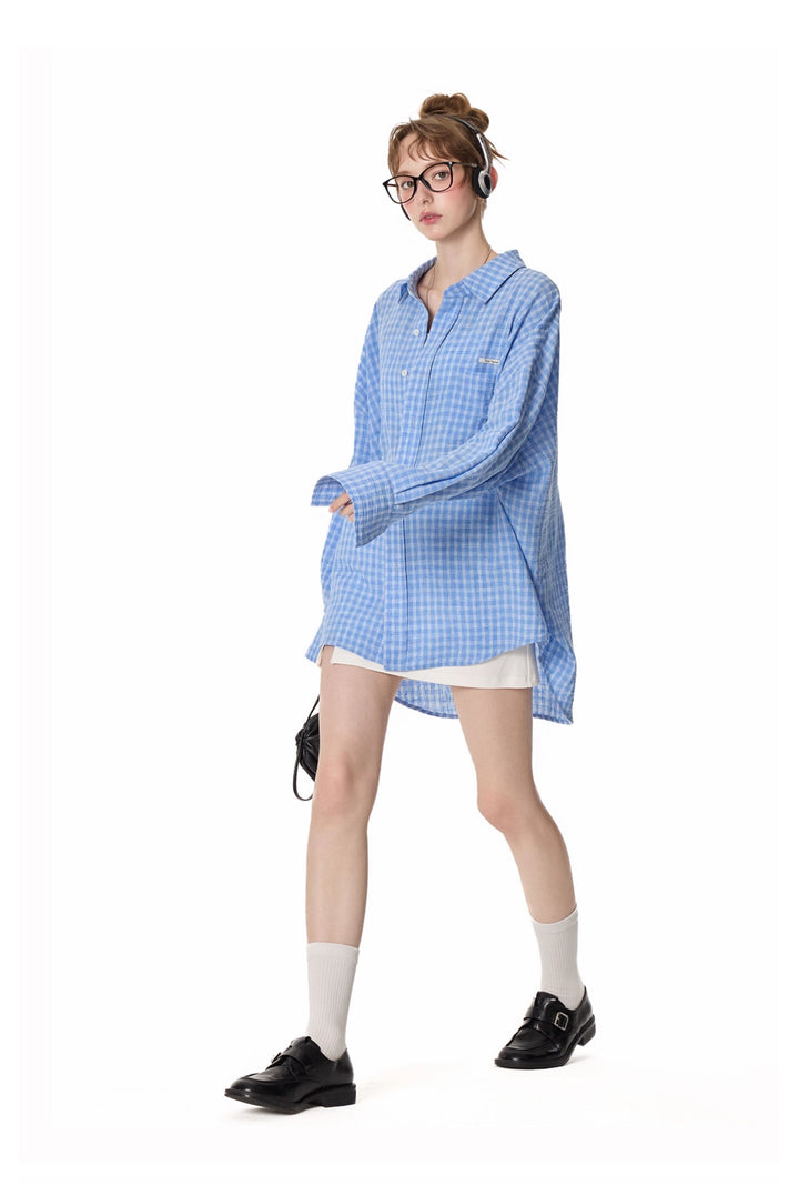 Oversized Plaid Button-Up Shirt TSBS0267