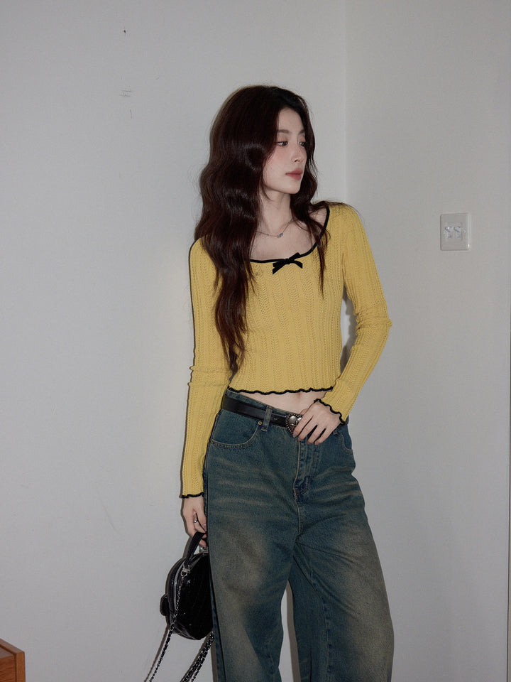 Butter Ribbon Pointelle Knit Top KKKT0343