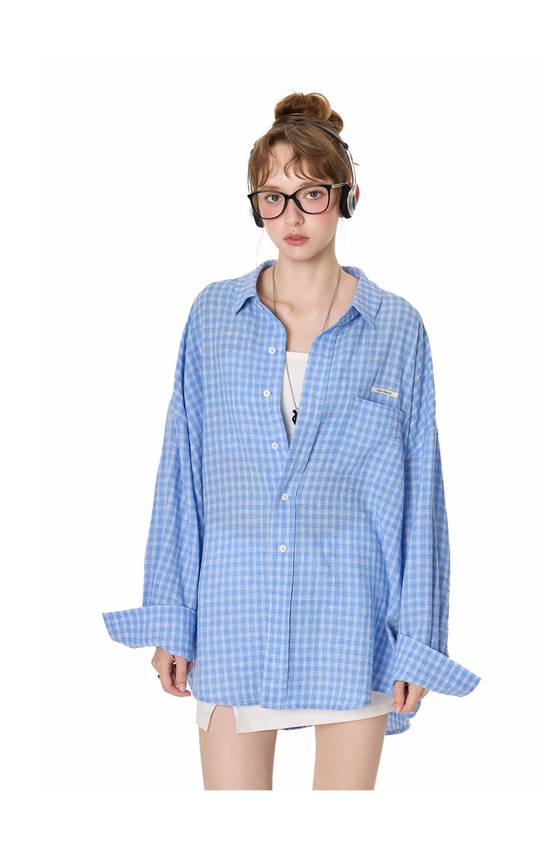 Oversized Plaid Button-Up Shirt TSBS0267