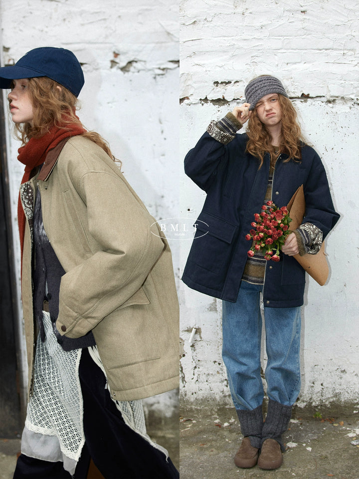 BMLT [frost and snow first sunny] Barn style 98 cotton old money wind mid-length thickened autumn and winter casual women's lapel cotton jacket