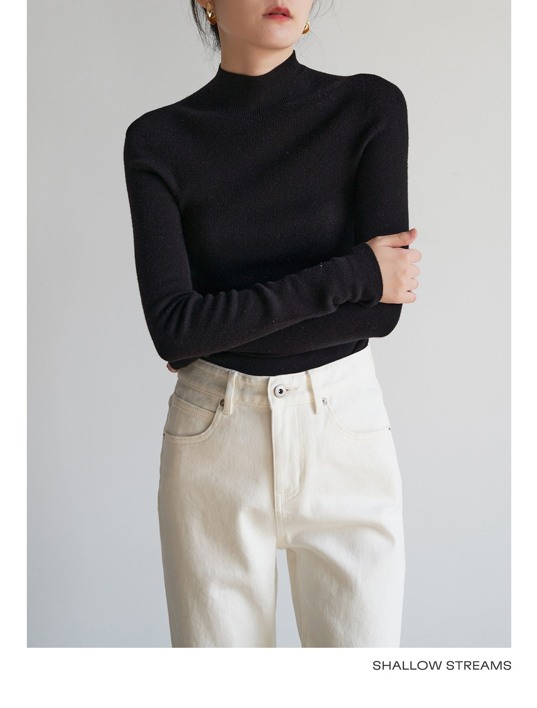 Silkline Merino Mock Neck Knit Top SSKT0316