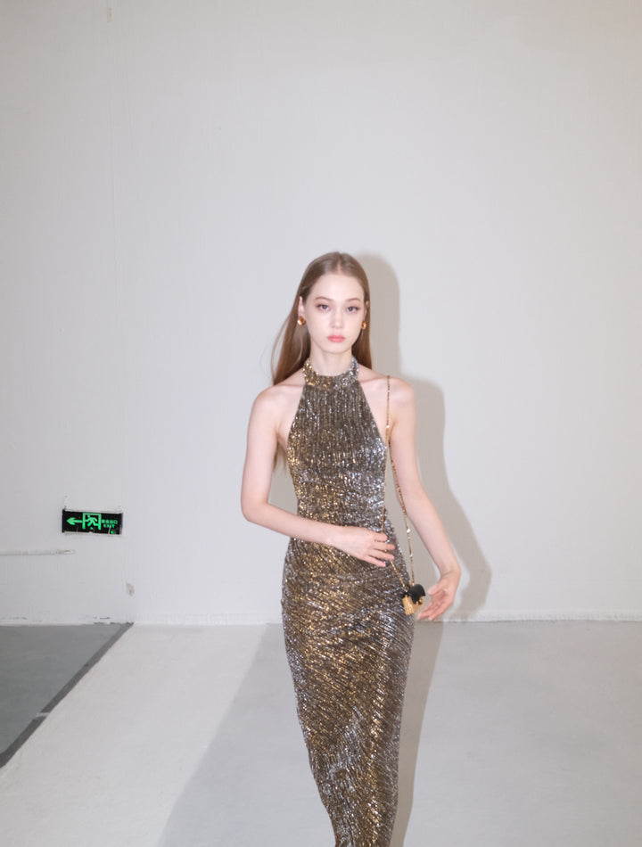 Golden Glimmer Halter Dress & Top SNTT0255