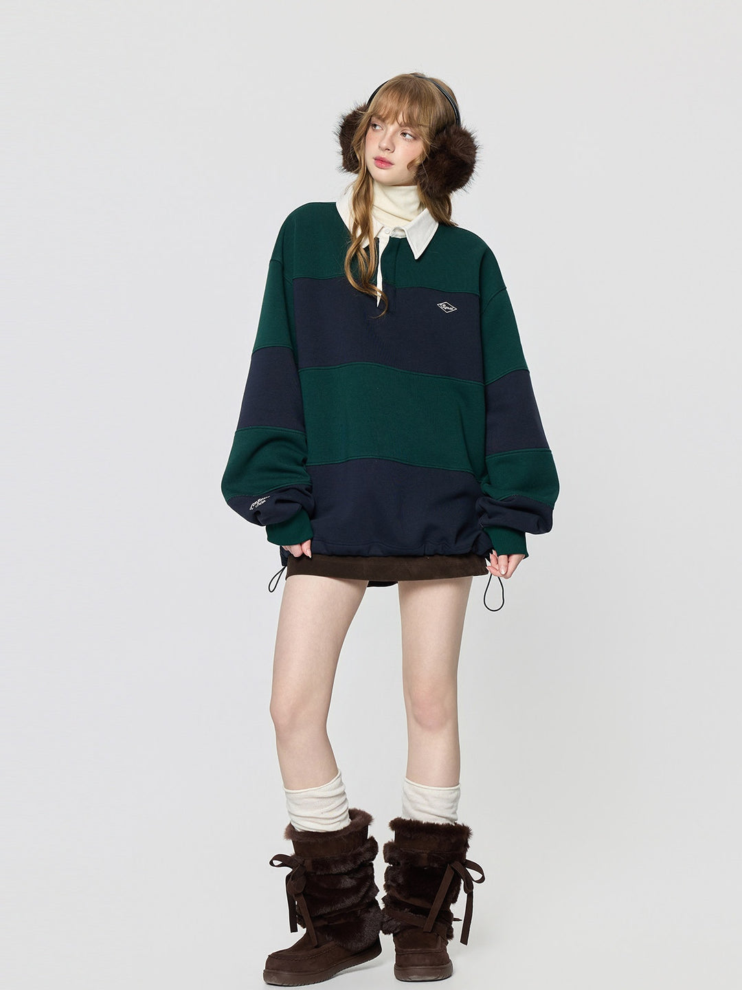 Varsity Stripe Polo Fleece Sweatshirt TSSS0308