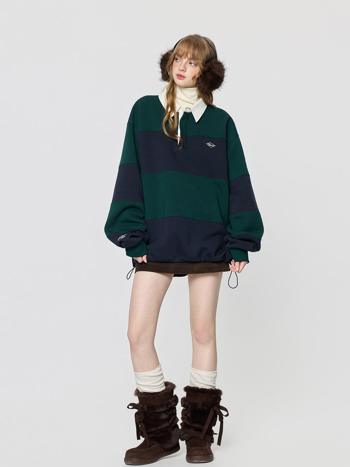 Varsity Stripe Polo Fleece Sweatshirt TSSS0308