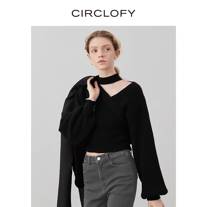 Choker Cross-Wrap Knitted Sweater CCKS0146